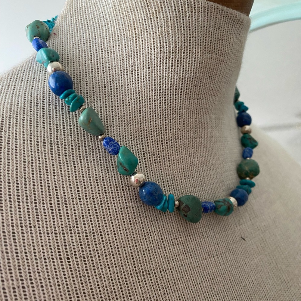 Beaded turquoise and silver necklace